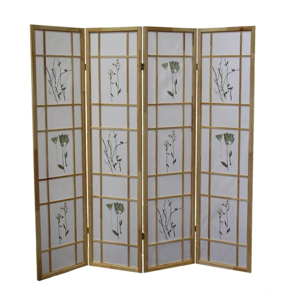 70" Natural Heavy Duty Rice Paper Folding Four Panel Screen Room Divider - NOBLE HOME INTERIORS