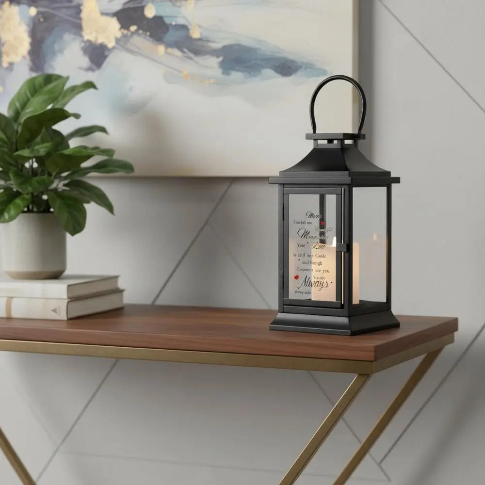 15" Black And Clear Glass And Metal Memorial Remembrance Lantern Candle Holder HomeRoots