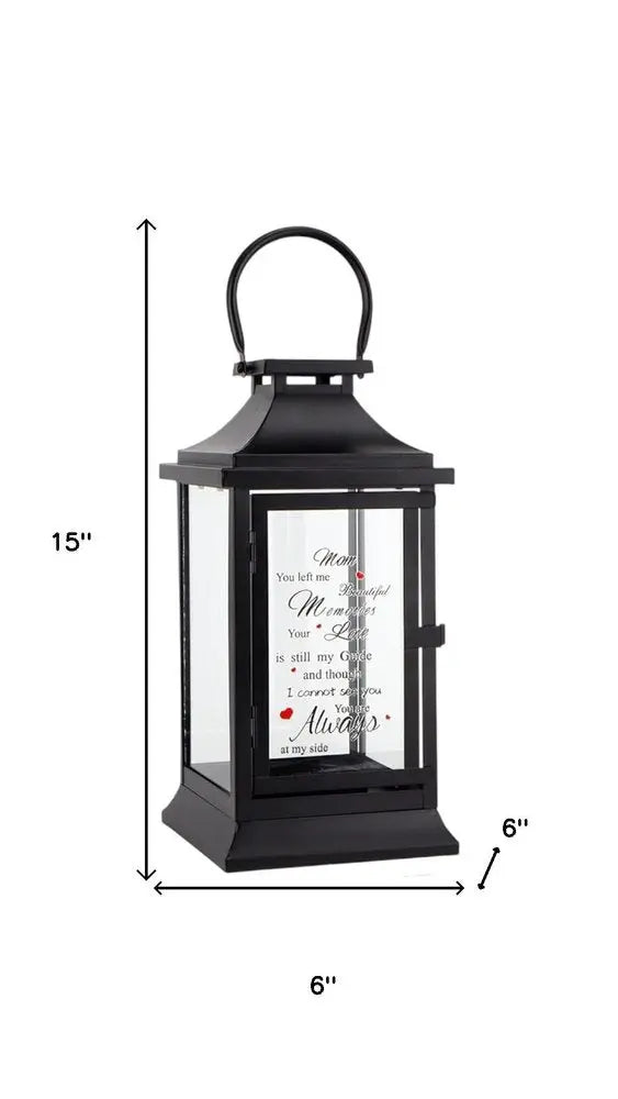 15" Black And Clear Glass And Metal Memorial Remembrance Lantern Candle Holder HomeRoots