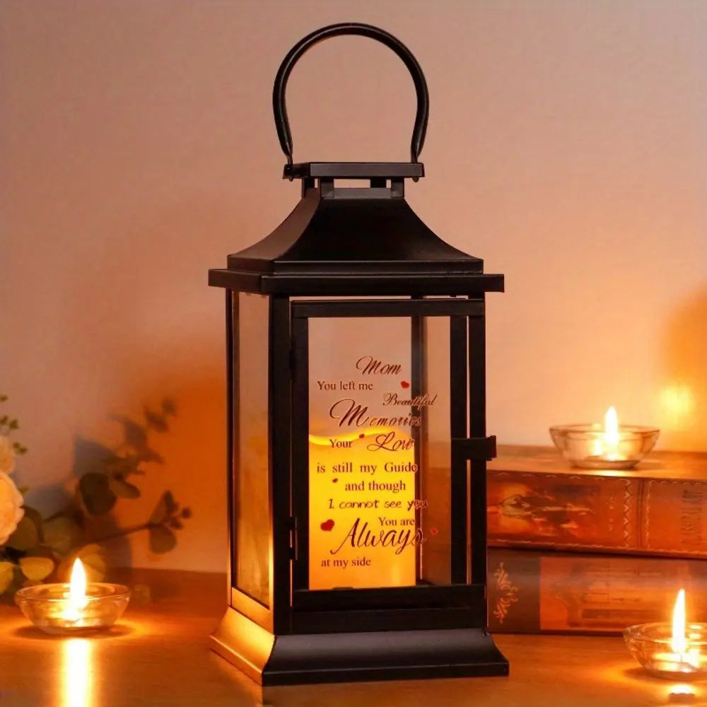 15" Black And Clear Glass And Metal Memorial Remembrance Lantern Candle Holder HomeRoots