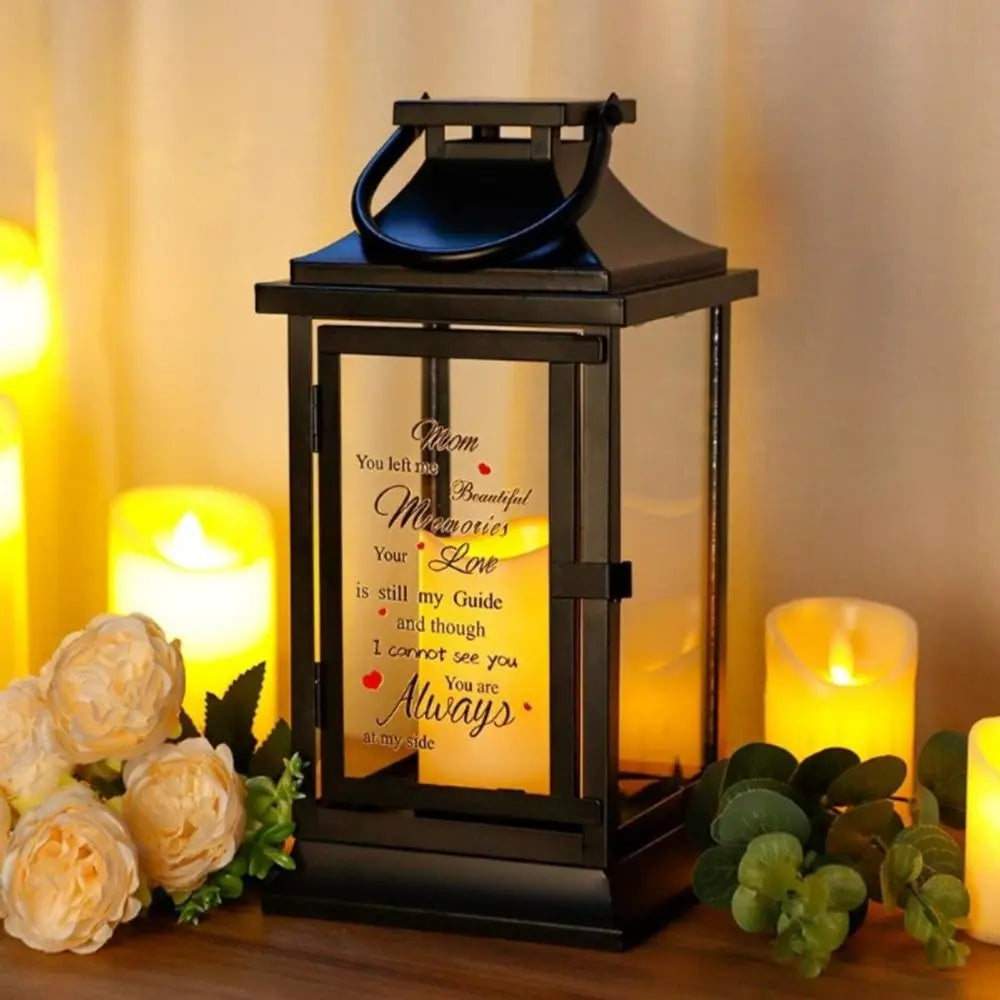 15" Black And Clear Glass And Metal Memorial Remembrance Lantern Candle Holder HomeRoots