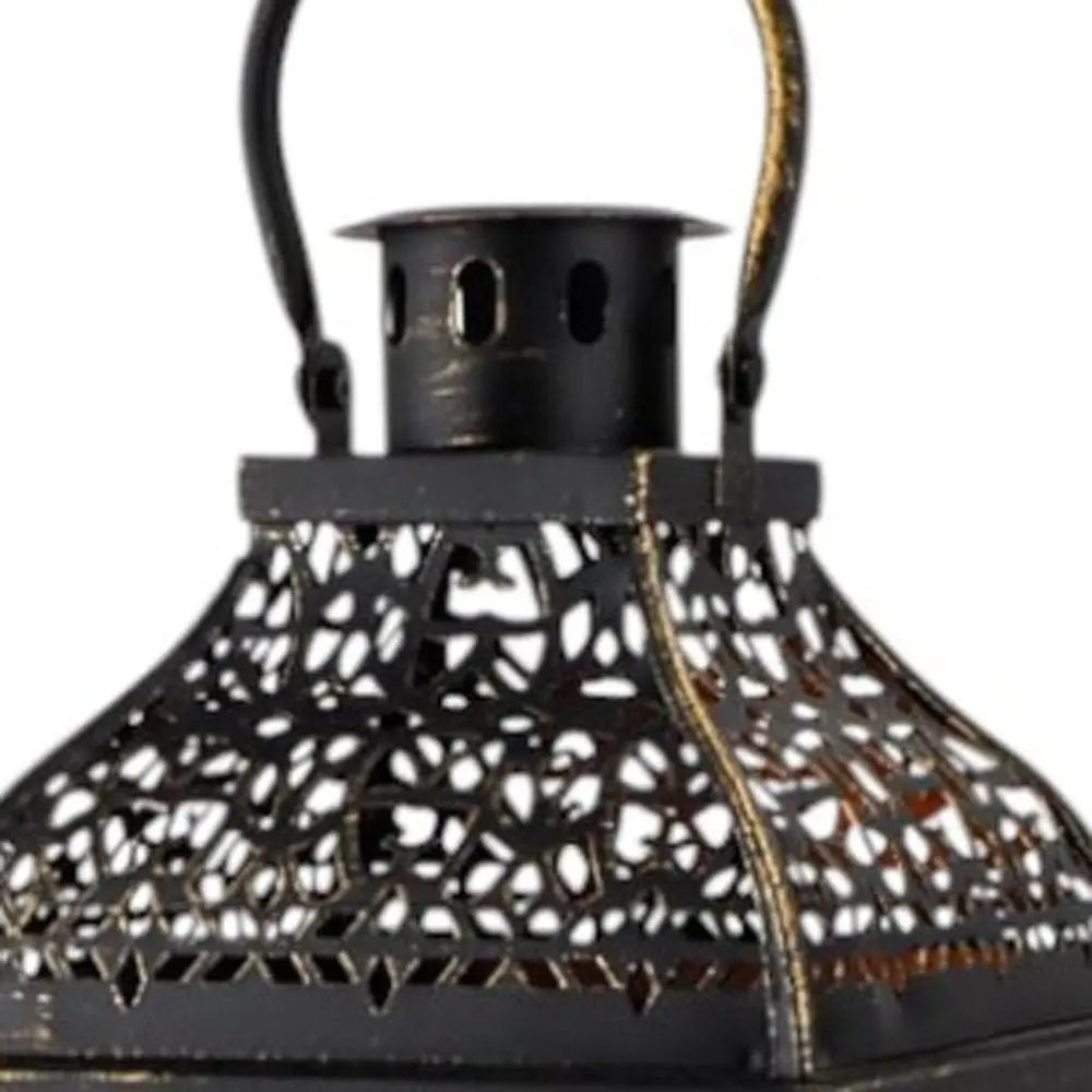 Set of Two Clear And Black Glass And Metal Tabletop Lantern Candle Holders HomeRoots