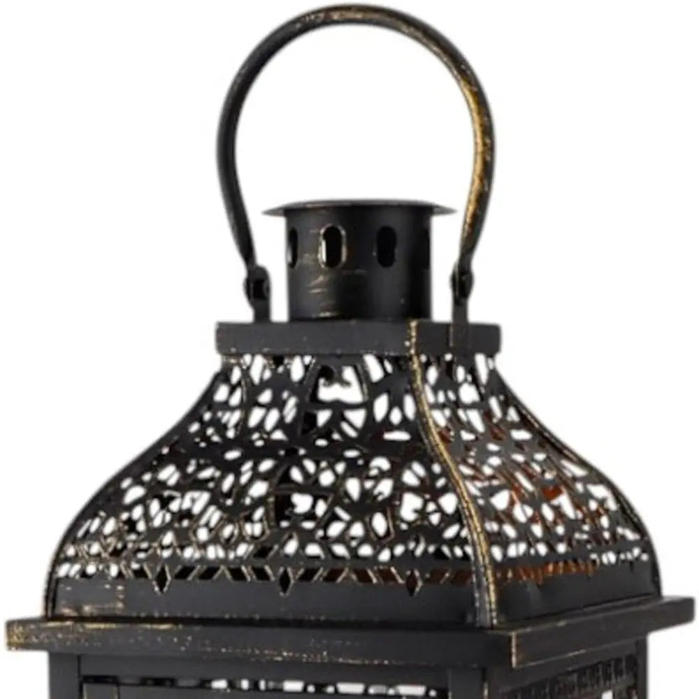 Set of Two Clear And Black Glass And Metal Tabletop Lantern Candle Holders HomeRoots