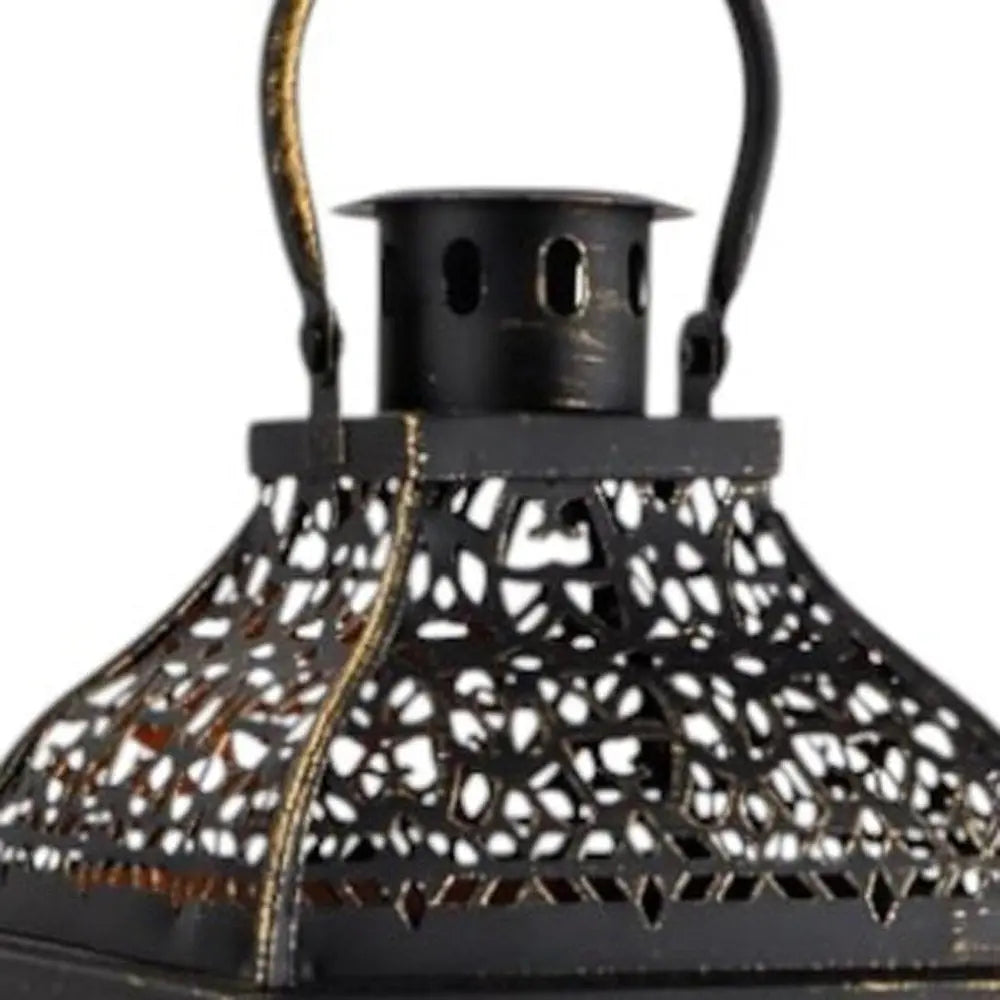 Set of Two Clear And Black Glass And Metal Tabletop Lantern Candle Holders HomeRoots