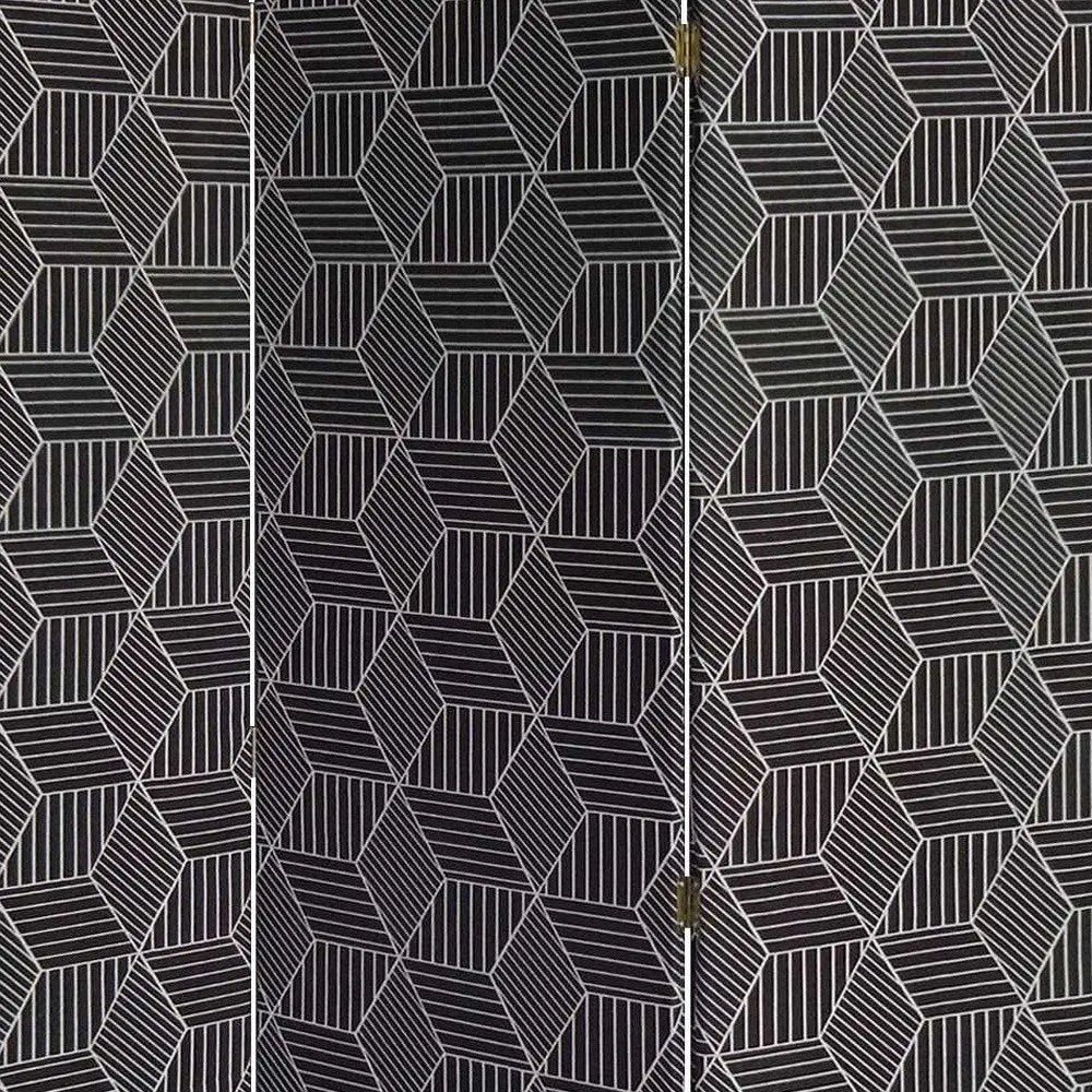 71" Black and White Fabric Folding Three Panel Screen Room Divider - NOBLE HOME INTERIORS