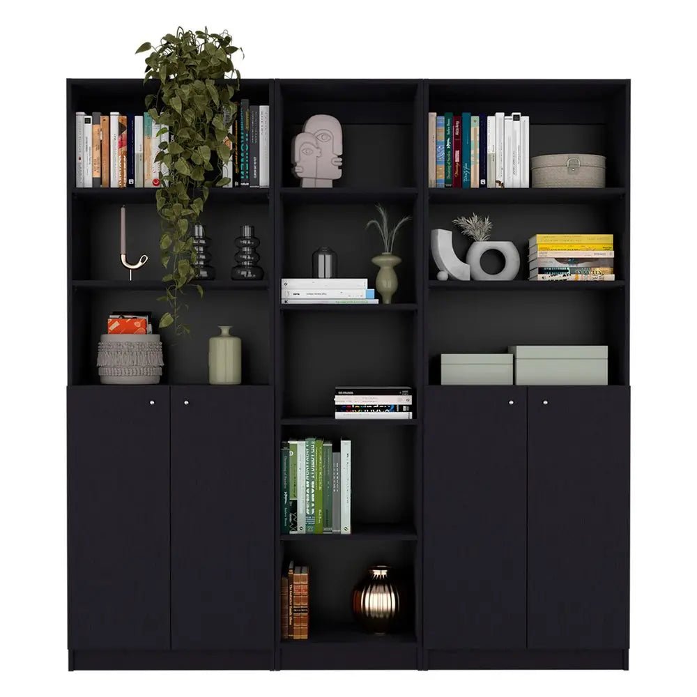 71" Black Five Tier Bookcase with Four Doors - NOBLE HOME INTERIORS