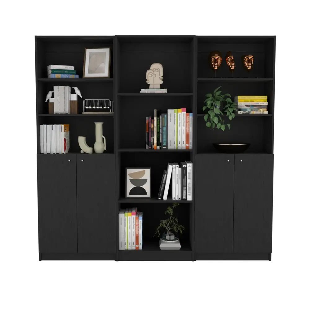 71" Black Five Tier Bookcase with Four doors - NOBLE HOME INTERIORS