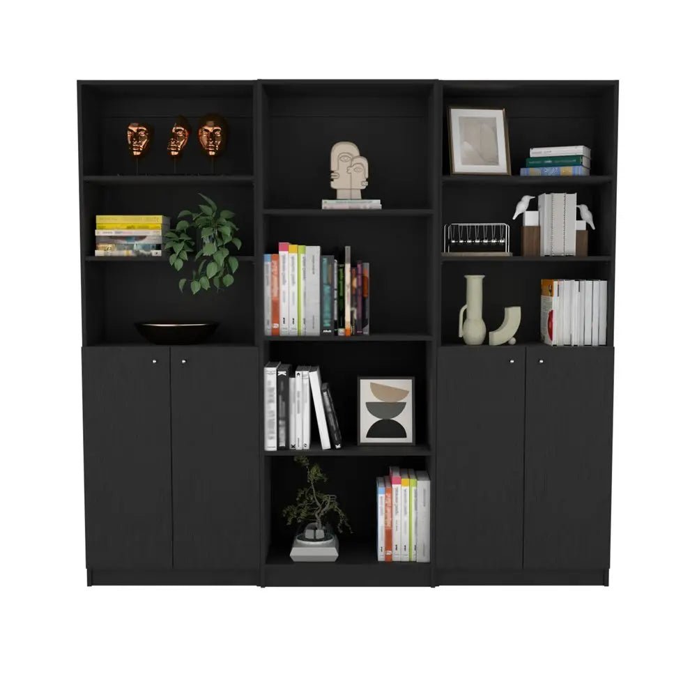 71" Black Five Tier Bookcase with Four doors - NOBLE HOME INTERIORS
