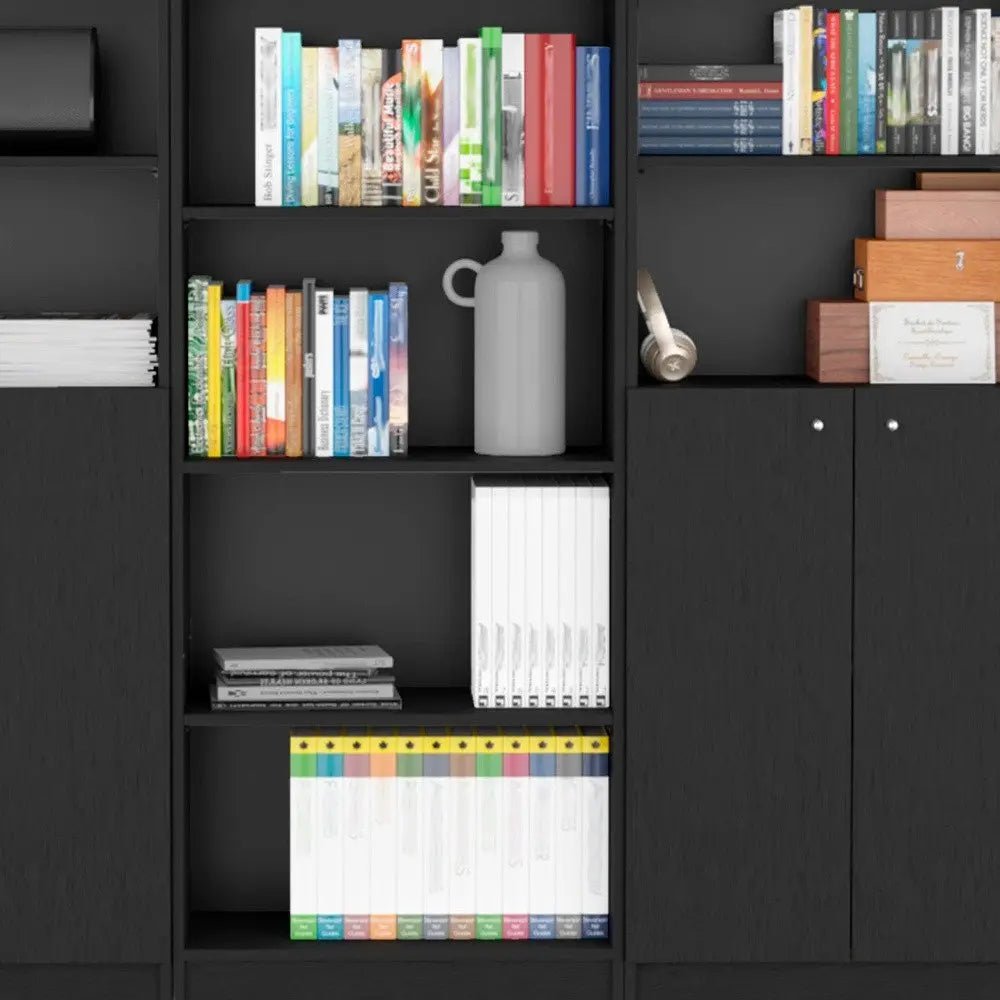 71" Black Five Tier Bookcase with Four Doors - NOBLE HOME INTERIORS