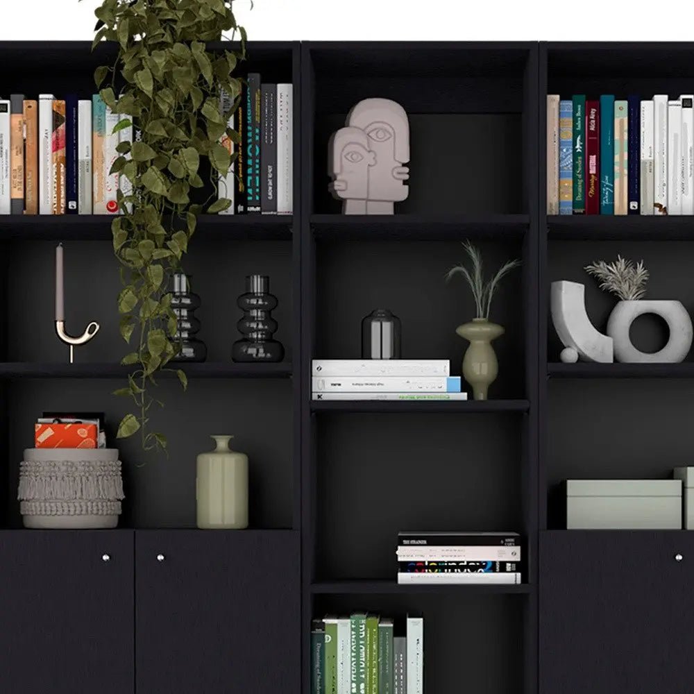 71" Black Five Tier Bookcase with Four Doors - NOBLE HOME INTERIORS