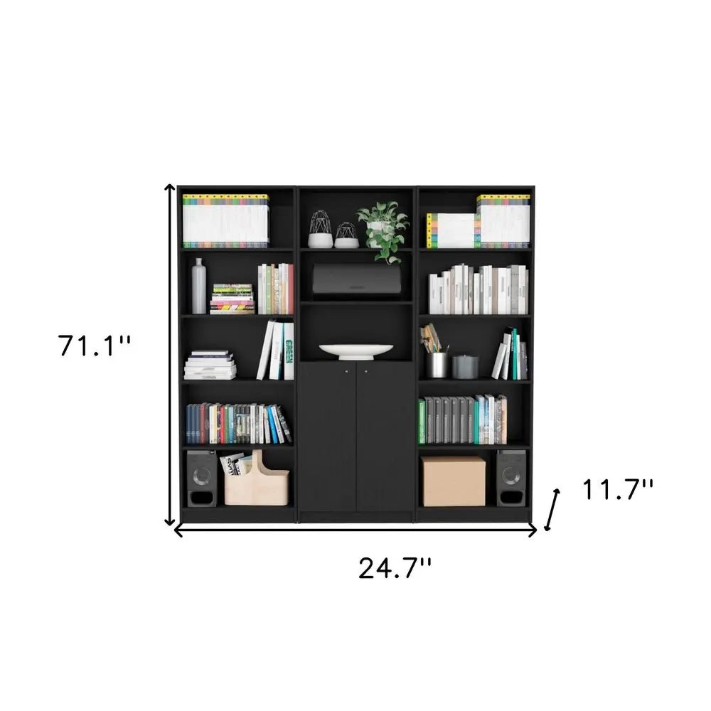 71" Black Five Tier Bookcase with Two doors - NOBLE HOME INTERIORS