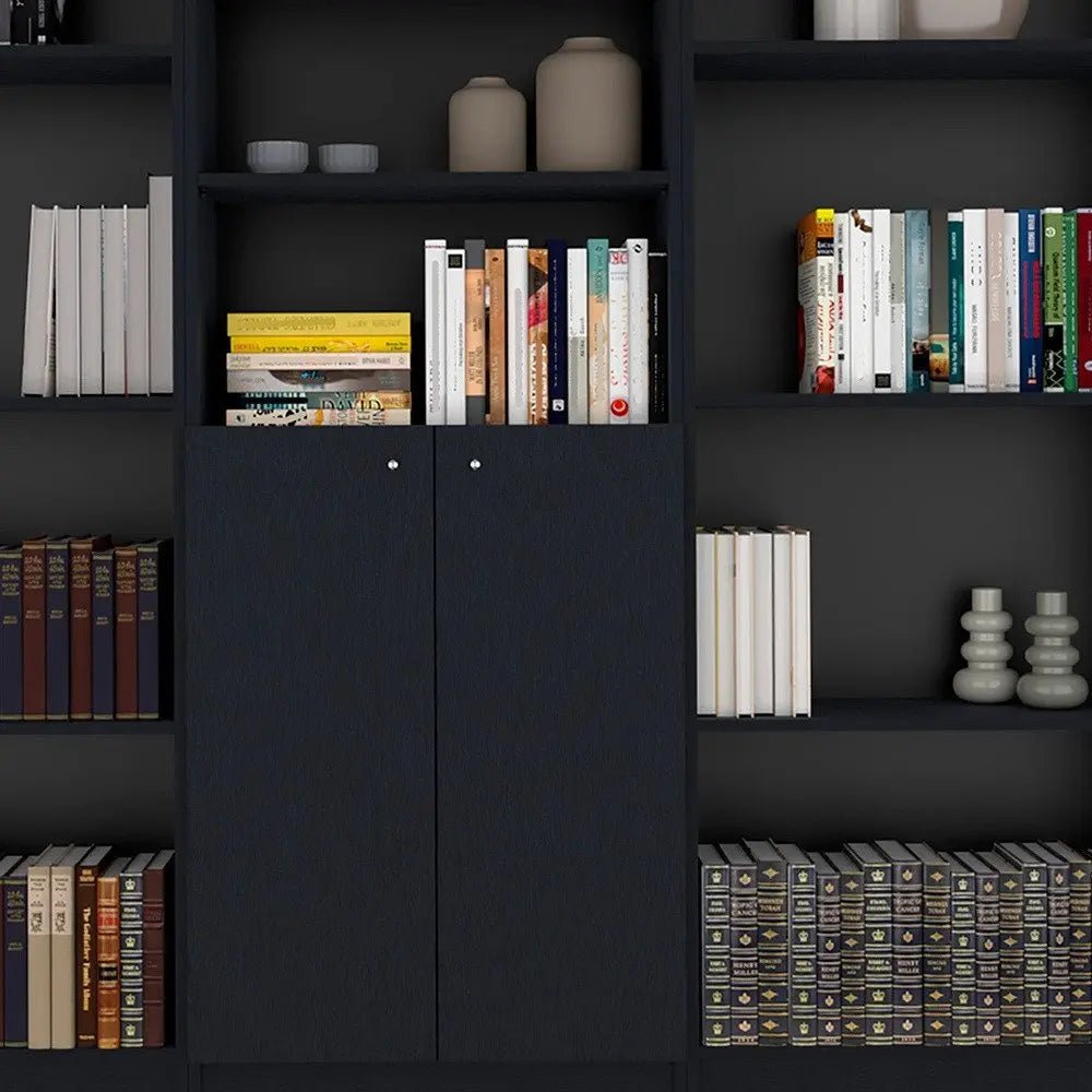 71" Black Five Tier Bookcase with Two doors HomeRoots