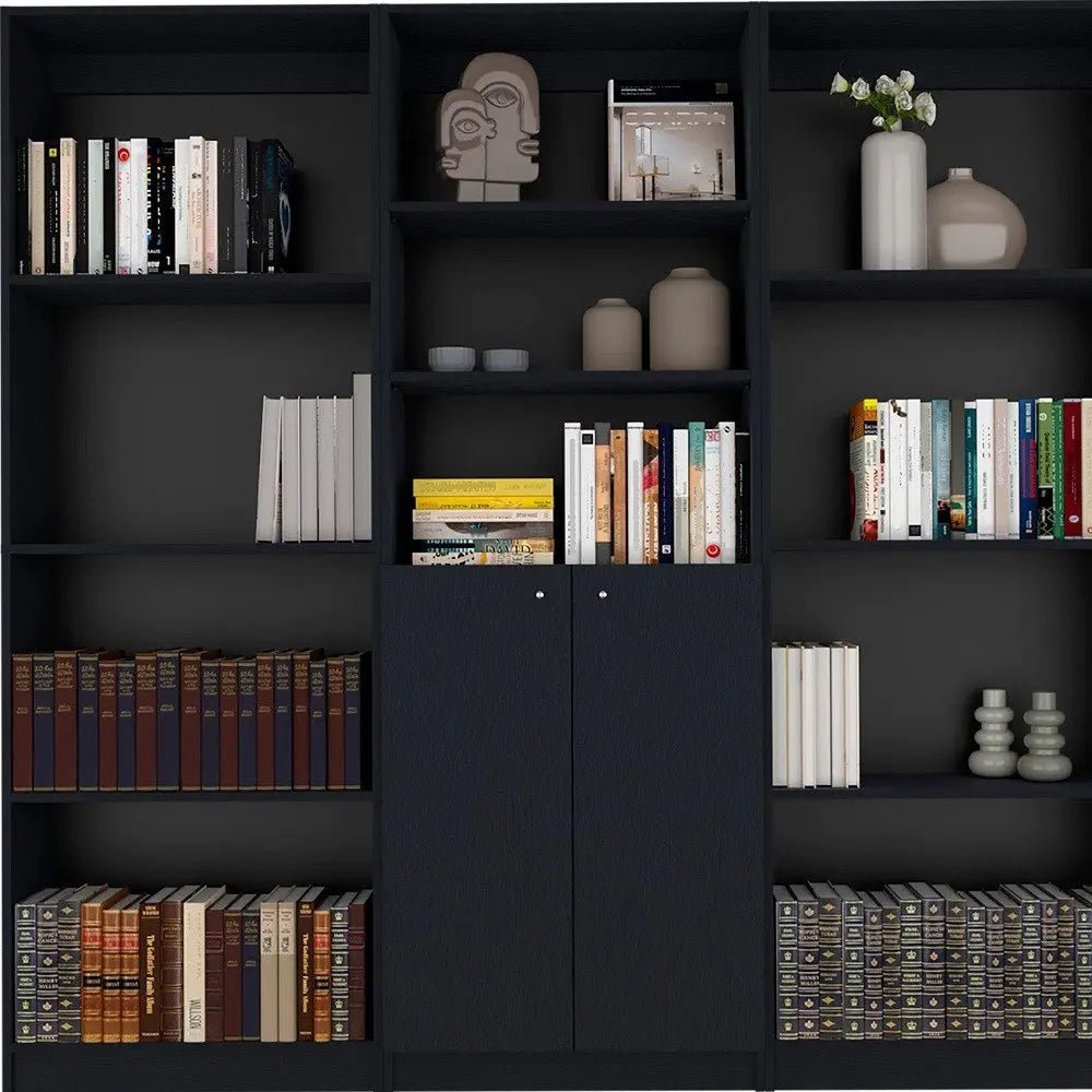 71" Black Five Tier Bookcase with Two doors HomeRoots