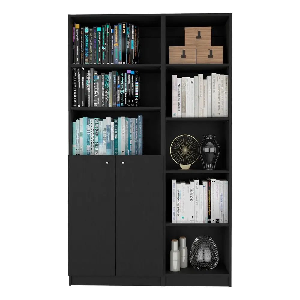 71" Black Five Tier Bookcase with Two doors - NOBLE HOME INTERIORS