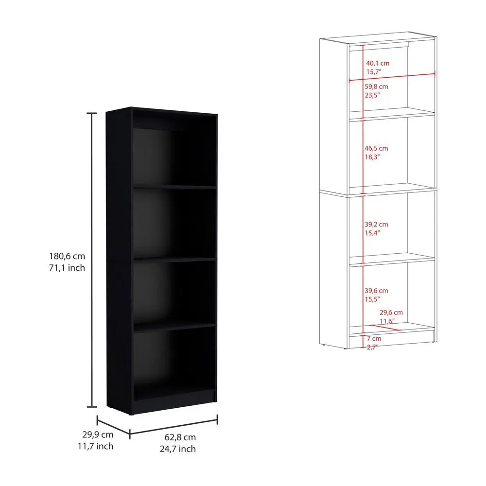 71" Black Four Tier Bookcase - NOBLE HOME INTERIORS