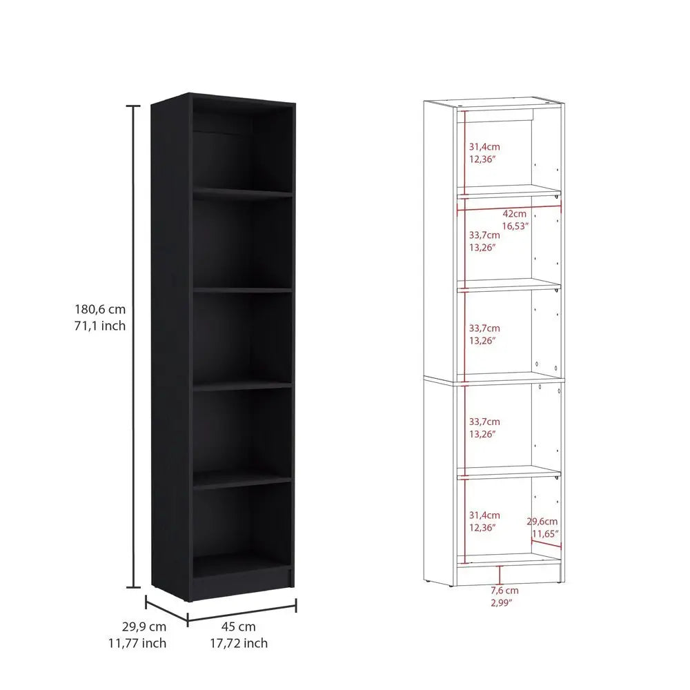 71" Black Four Tier Bookcase - NOBLE HOME INTERIORS