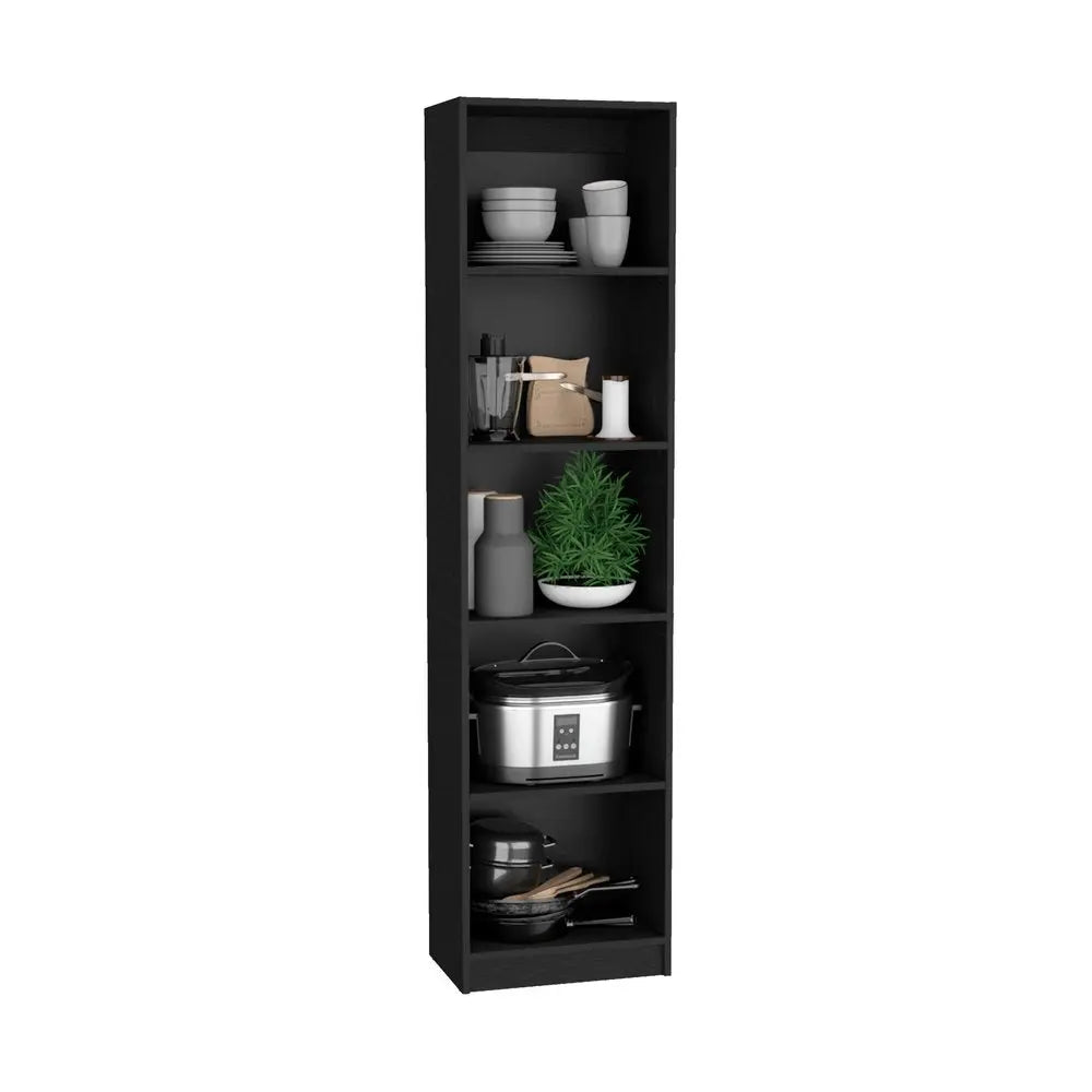 71" Black Four Tier Bookcase with Two Doors - NOBLE HOME INTERIORS