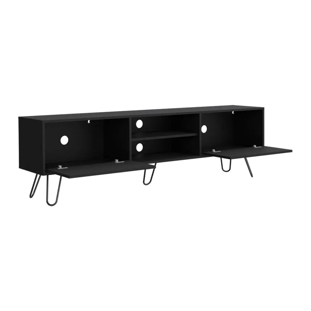 71" Black Wood Enclosed And Open Storage TV Stand - NOVA HOME FURNITURE