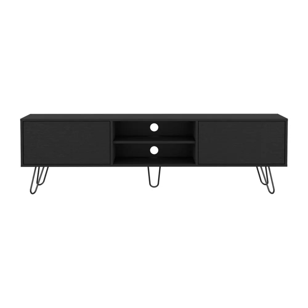 71" Black Wood Enclosed And Open Storage TV Stand - NOVA HOME FURNITURE