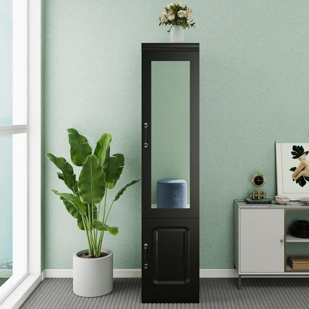 71" Black Wood Mirrored Two Door Combo Dresser - NOBLE HOME INTERIORS