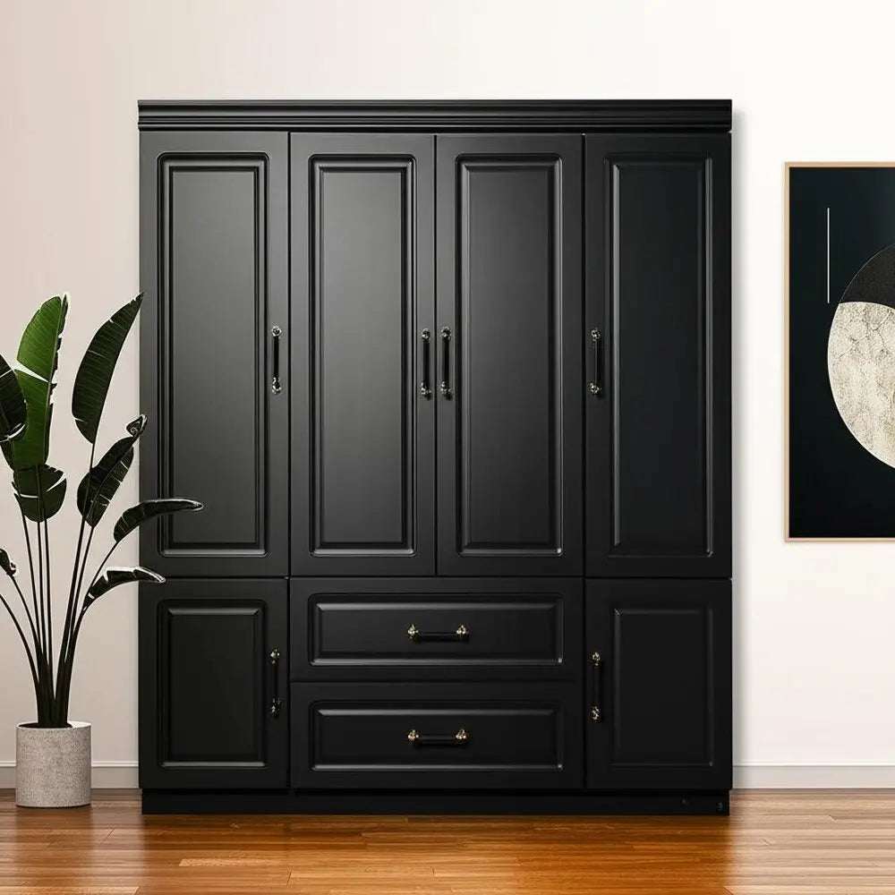 71" Black Wood Six Door Two Drawer Combo Dresser - NOBLE HOME INTERIORS