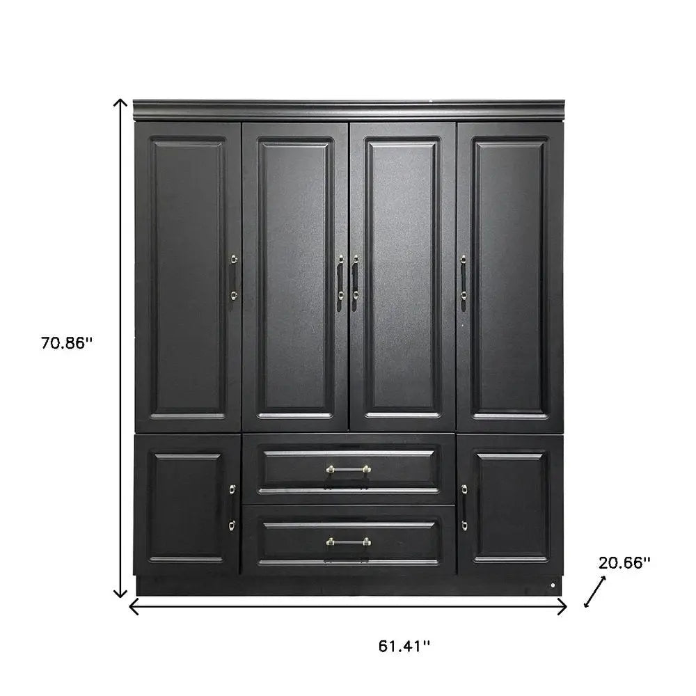 71" Black Wood Six Door Two Drawer Combo Dresser - NOBLE HOME INTERIORS