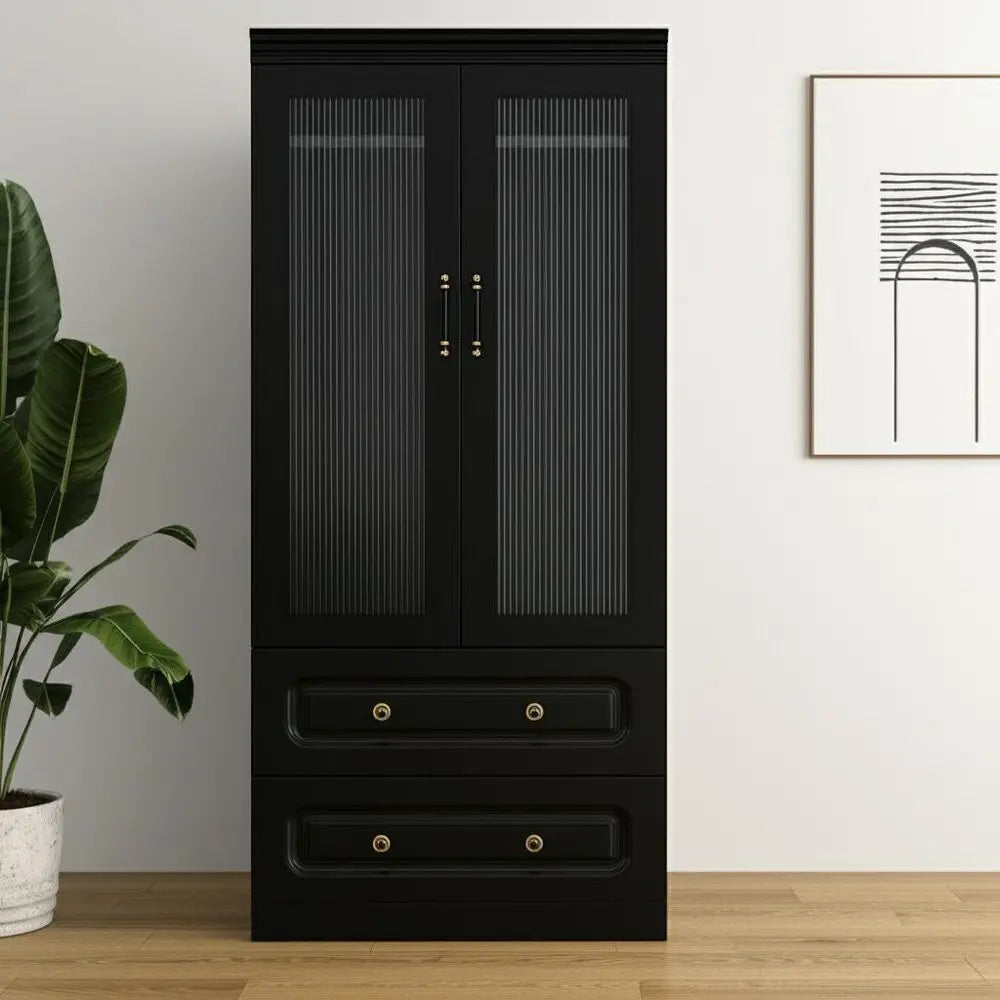 71" Black Wood Two Door Two Drawer Combo Dresser - NOBLE HOME INTERIORS