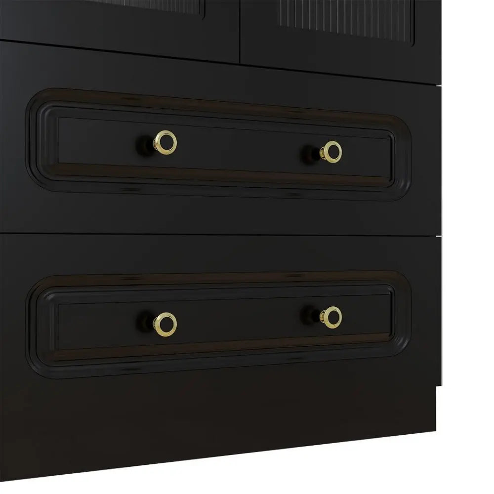 71" Black Wood Two Door Two Drawer Combo Dresser - NOBLE HOME INTERIORS