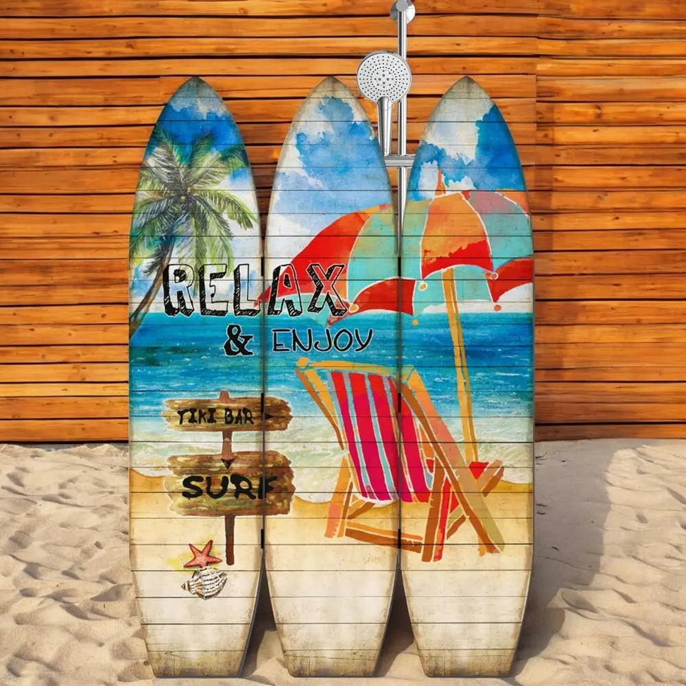 71" Blue and Beige Solid Wood Folding Three Panel Screen Room Divider - NOBLE HOME INTERIORS