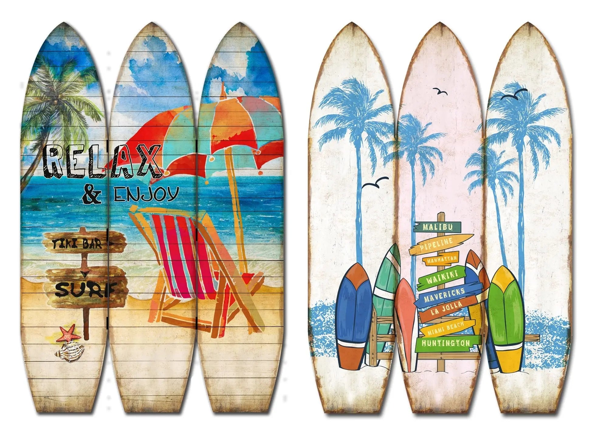 71" Blue and Beige Solid Wood Folding Three Panel Screen Room Divider - NOBLE HOME INTERIORS