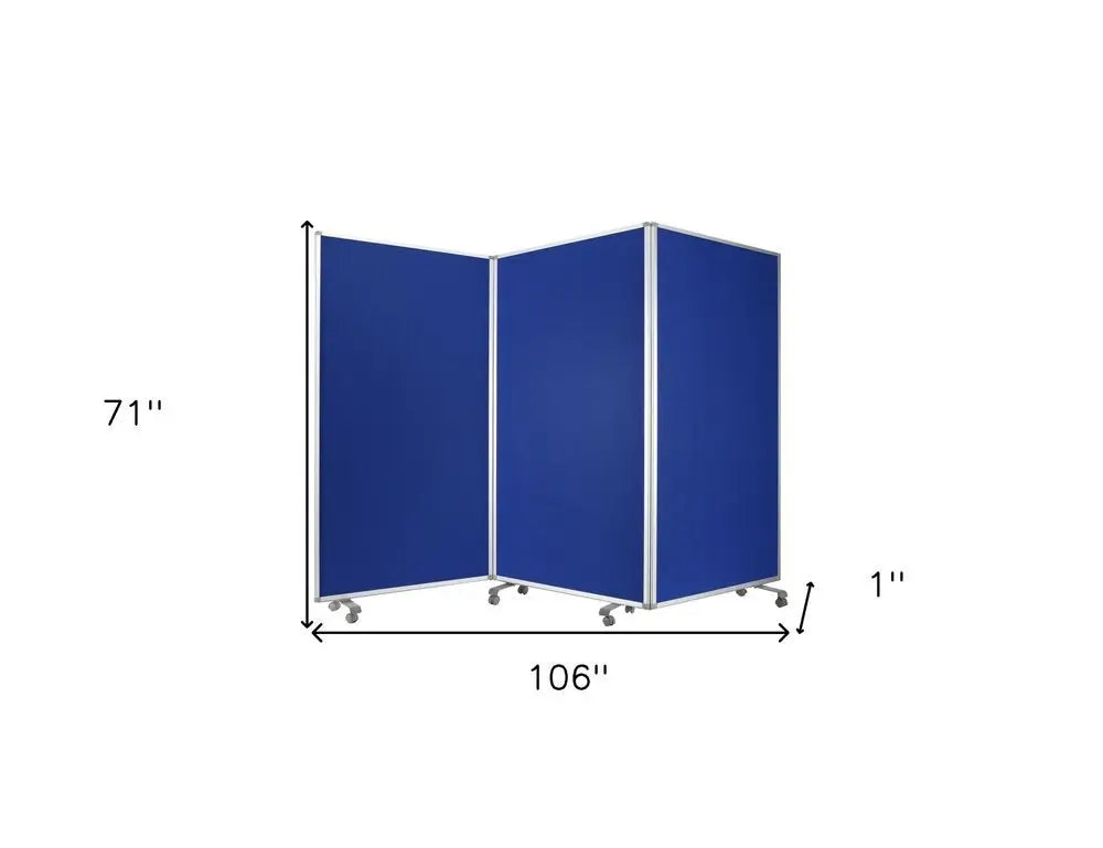 71" Blue Iron Folding Three Panel Screen Room Divider - NOBLE HOME INTERIORS