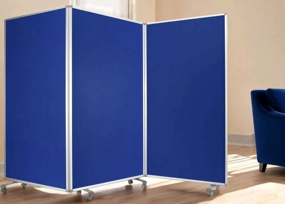 71" Blue Iron Folding Three Panel Screen Room Divider - NOBLE HOME INTERIORS