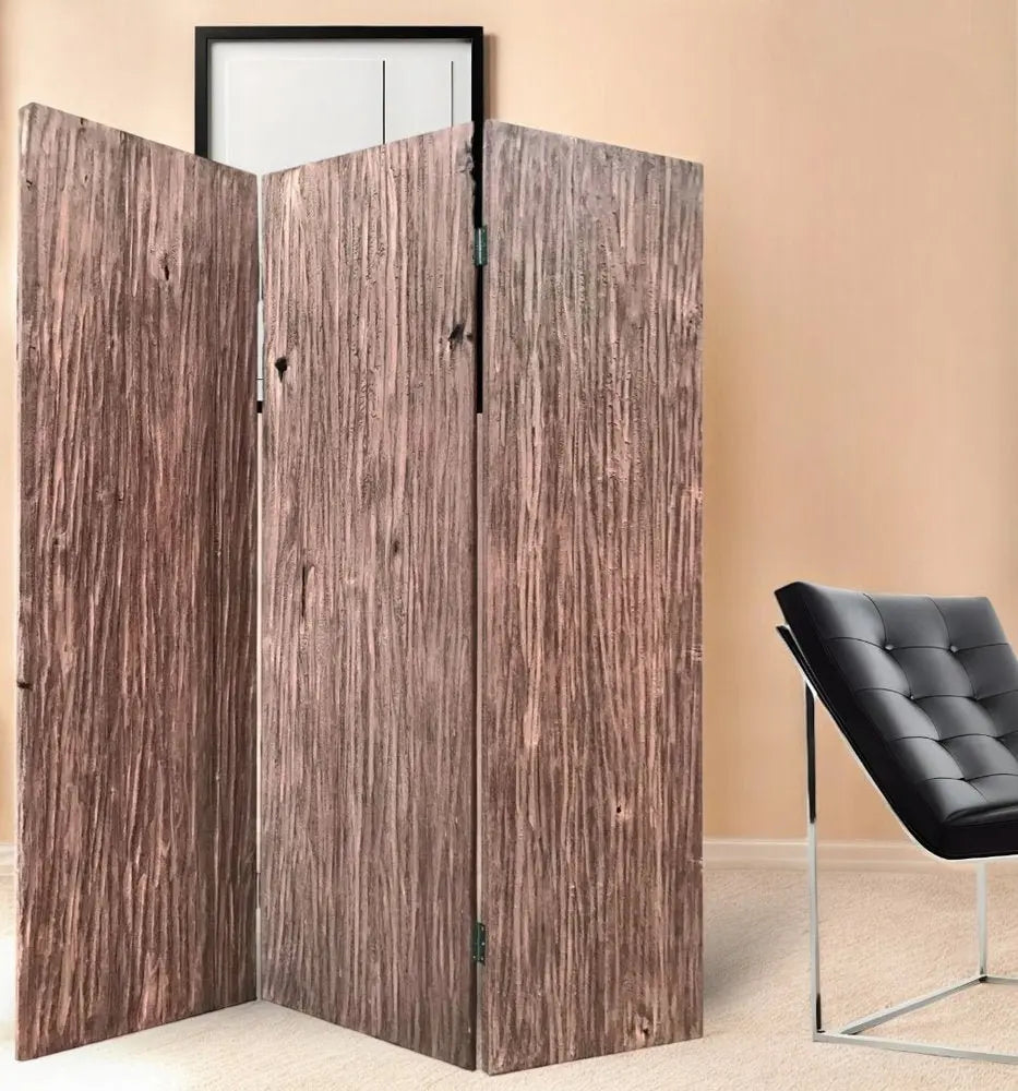 71" Brown Folding Three Panel Screen Room Divider - NOBLE HOME INTERIORS