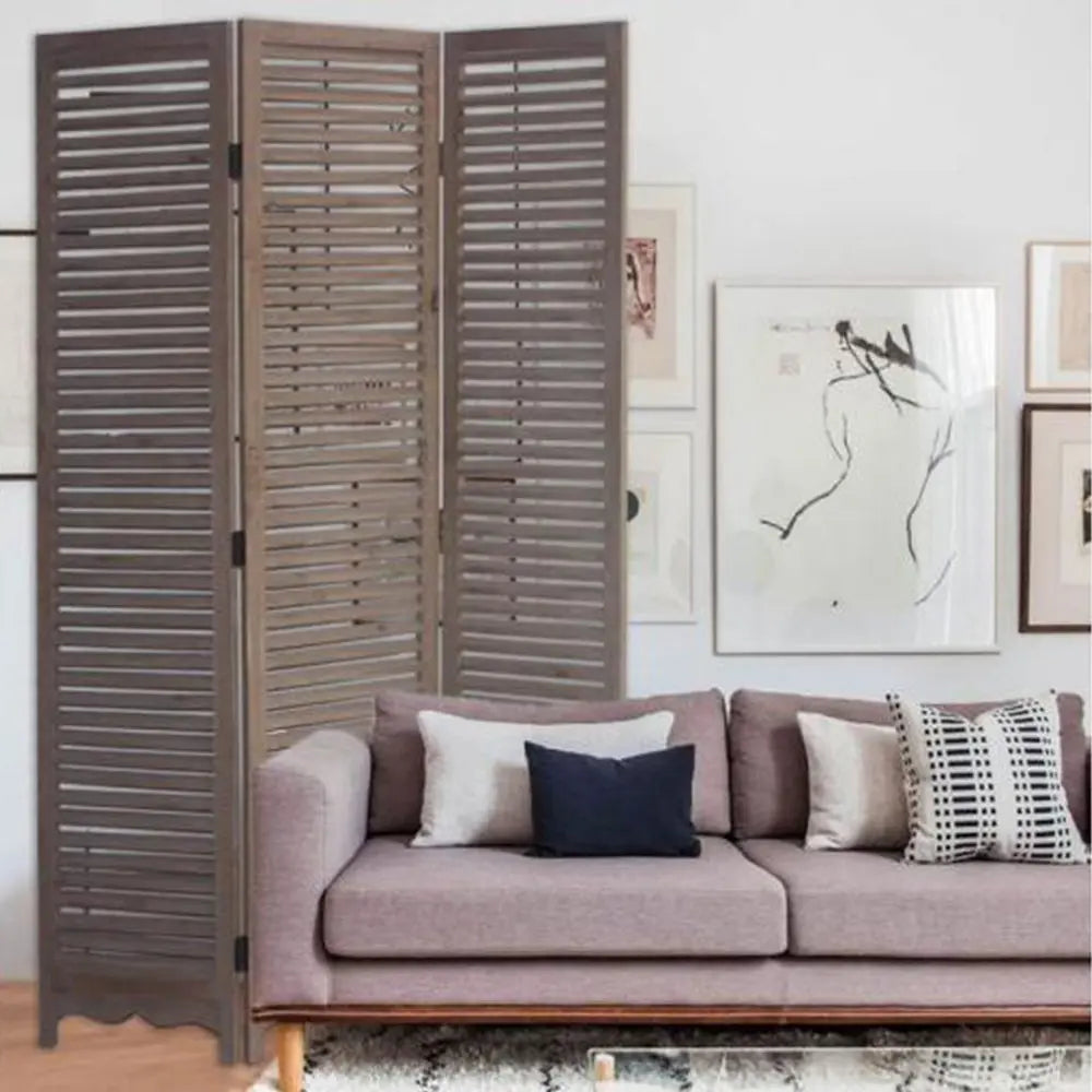 71" Brown Folding Three Panel Screen Room Divider - NOBLE HOME INTERIORS