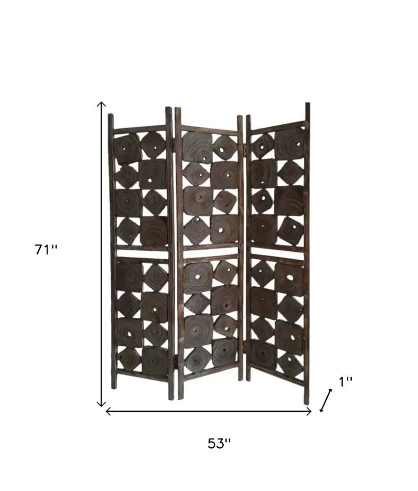 71" Brown Solid Wood Folding Three Panel Screen Room Divider - NOBLE HOME INTERIORS
