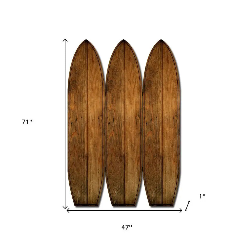 71" Brown Solid Wood Folding Three Panel Screen Room Divider - NOBLE HOME INTERIORS