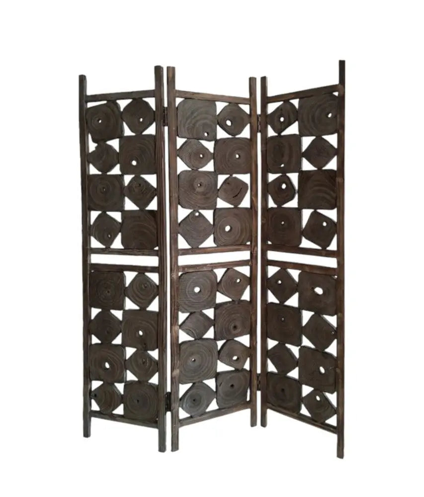 71" Brown Solid Wood Folding Three Panel Screen Room Divider - NOBLE HOME INTERIORS