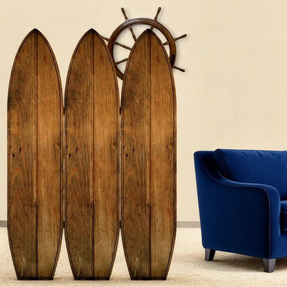 71" Brown Solid Wood Folding Three Panel Screen Room Divider - NOBLE HOME INTERIORS