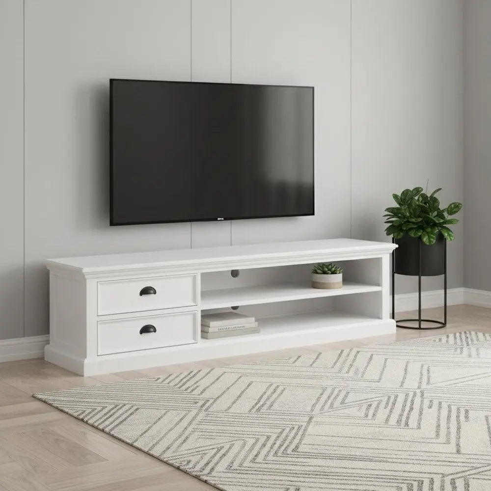 71" Classic White Entertainment Unit with Two Drawers - NOVA HOME FURNITURE