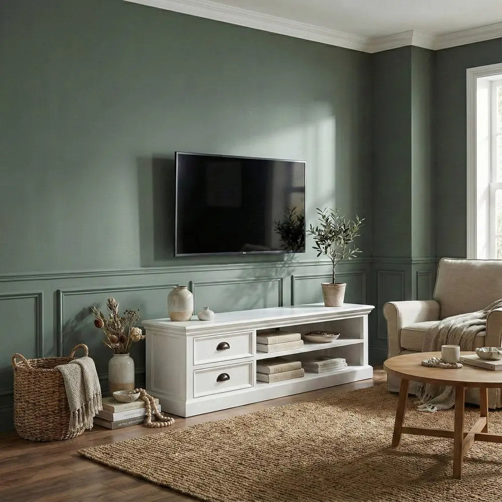 71" Classic White Entertainment Unit with Two Drawers - NOVA HOME FURNITURE