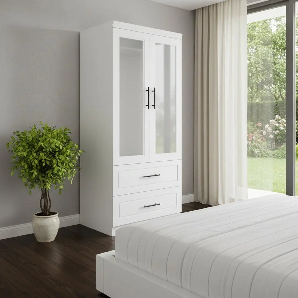 71" Clear And White Wood Two Door Two Drawer Combo Dresser - NOBLE HOME INTERIORS