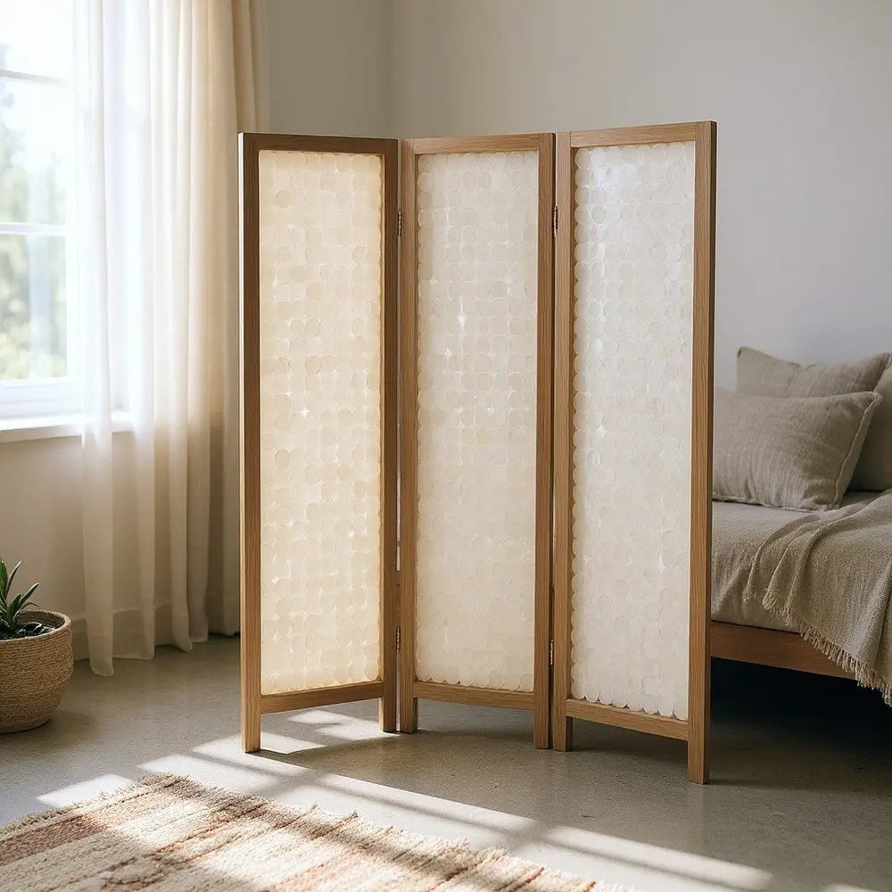 71" Clear Folding Three Panel Screen Room Divider - NOBLE HOME INTERIORS