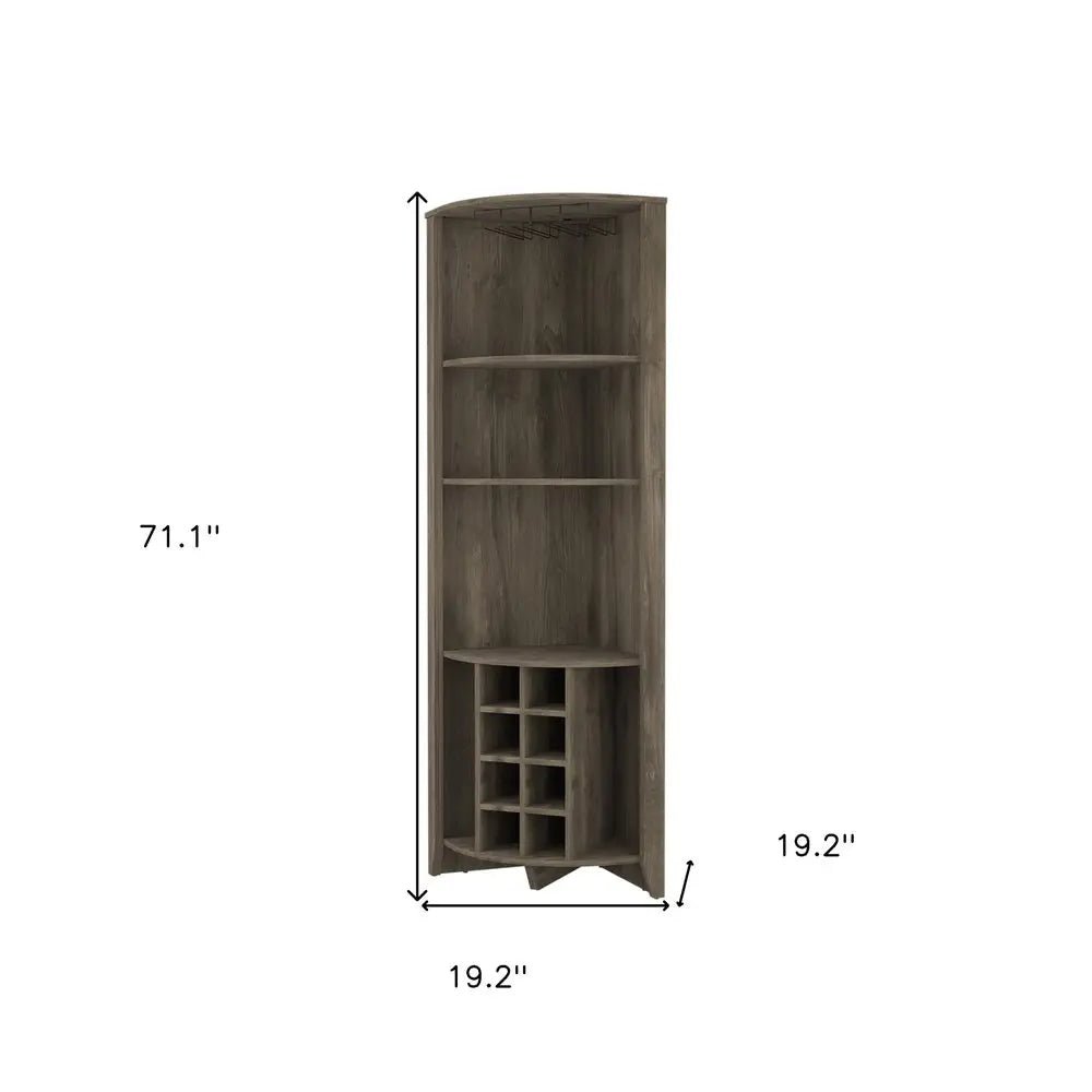 71" Dark Brown Wood Corner Bar Cabinet HomeRoots