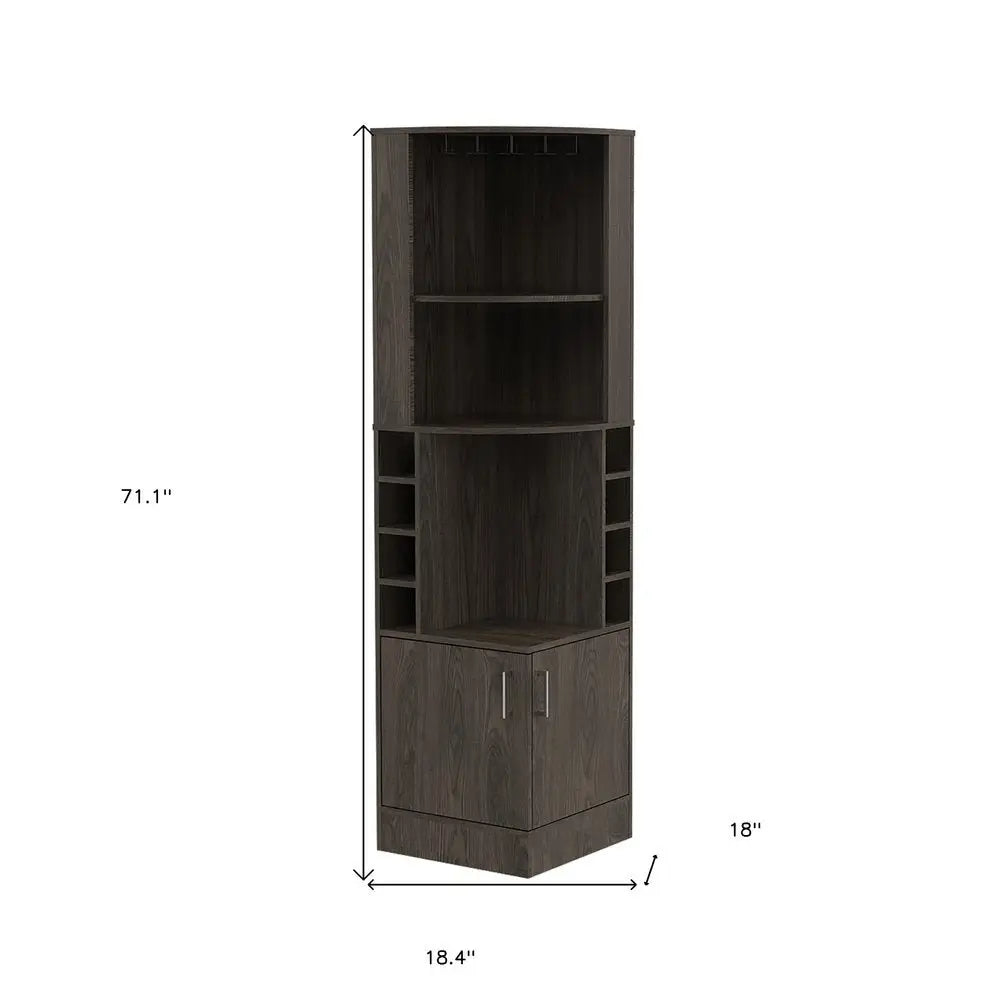 71" Dark Brown Wood Corner Bar Cabinet With Two Doors - NOVA HOME FURNITURE