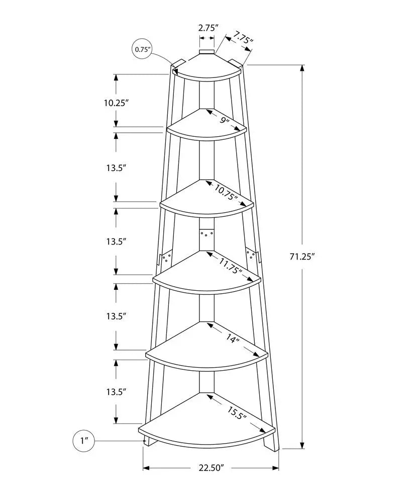 71" Espresso Wood Five Tier Corner Bookcase - NOBLE HOME INTERIORS