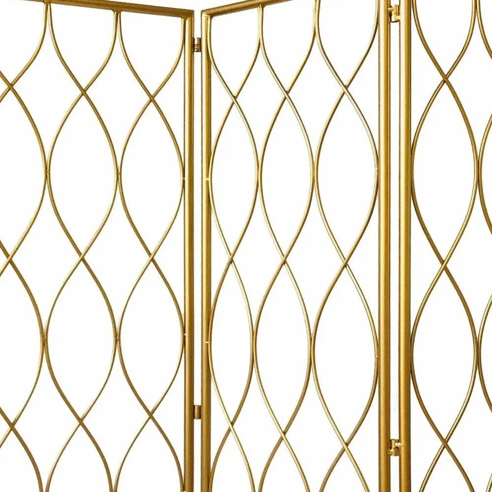 71" Gold Iron Folding Three Panel Screen Room Divider - NOBLE HOME INTERIORS