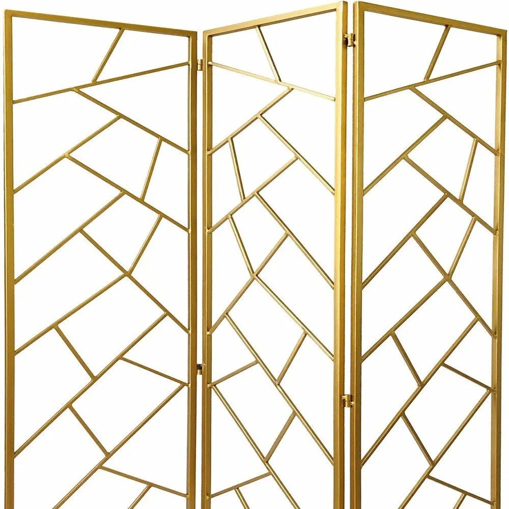 71" Gold IronFolding Three Panel Screen Room Divider - NOBLE HOME INTERIORS