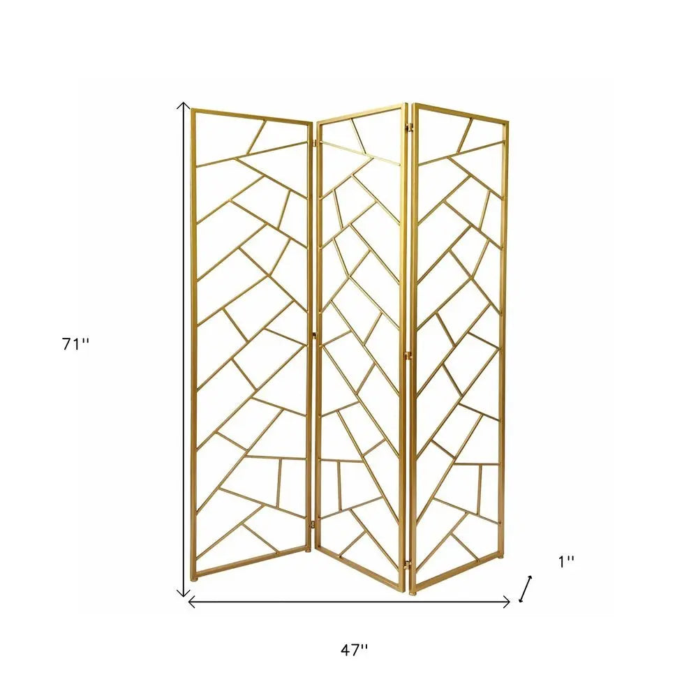 71" Gold IronFolding Three Panel Screen Room Divider - NOBLE HOME INTERIORS