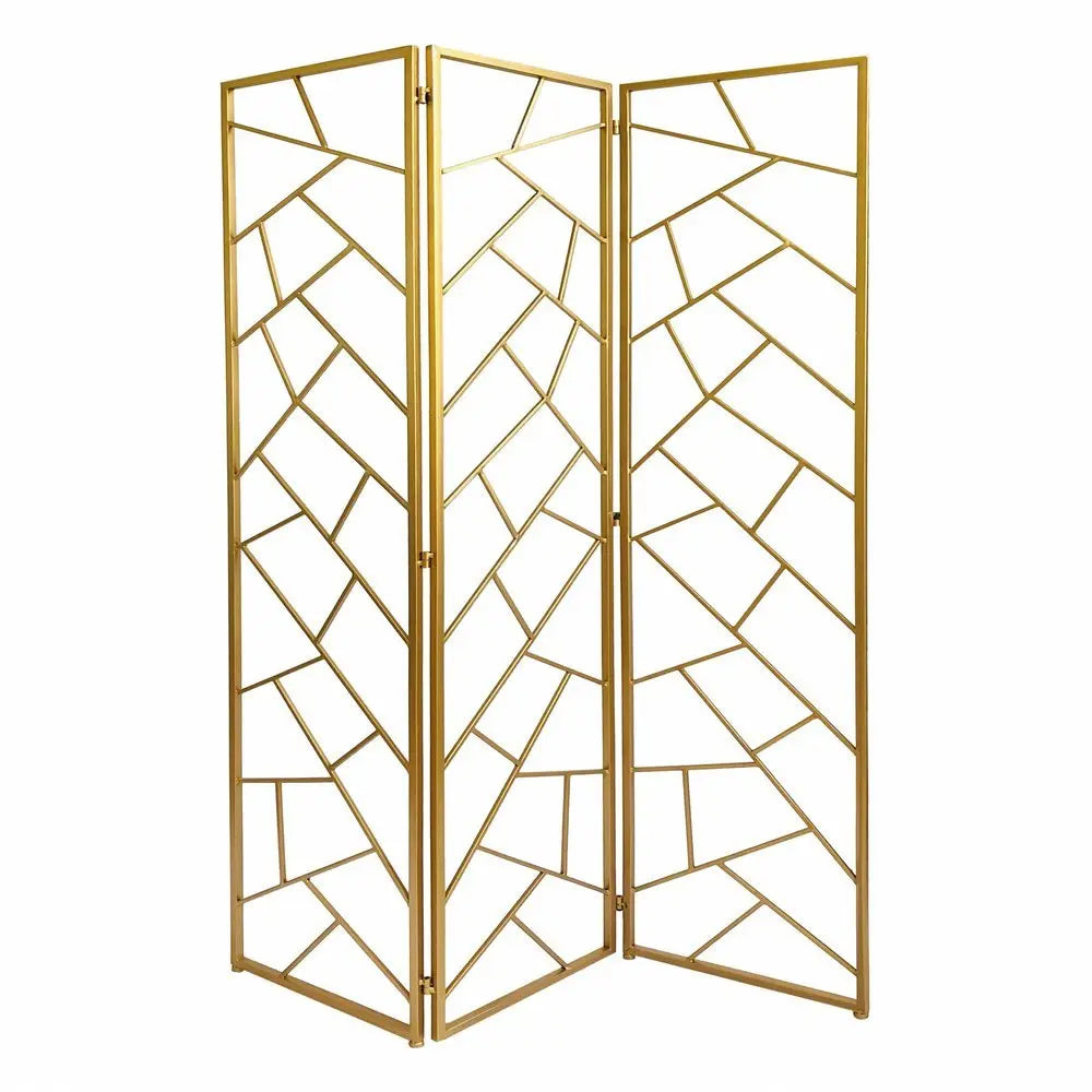 71" Gold IronFolding Three Panel Screen Room Divider - NOBLE HOME INTERIORS