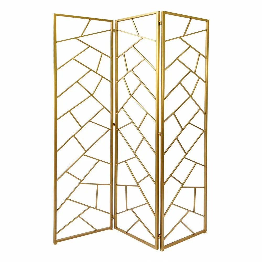71" Gold IronFolding Three Panel Screen Room Divider - NOBLE HOME INTERIORS